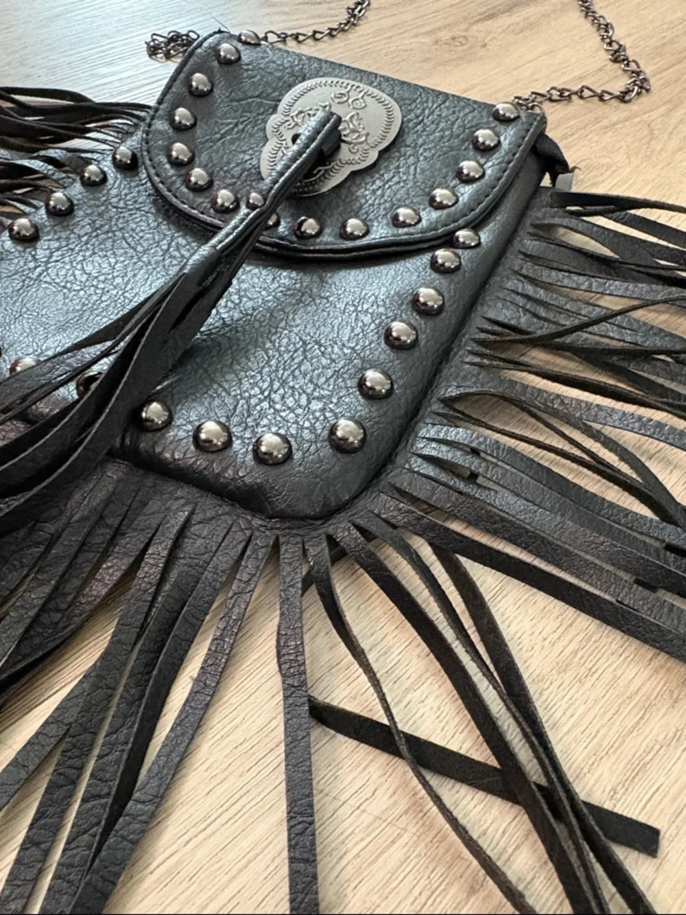 💀 Rockstar Rebel Black Fringe Skull Crossbody Bag Excellent Condition! Festival
